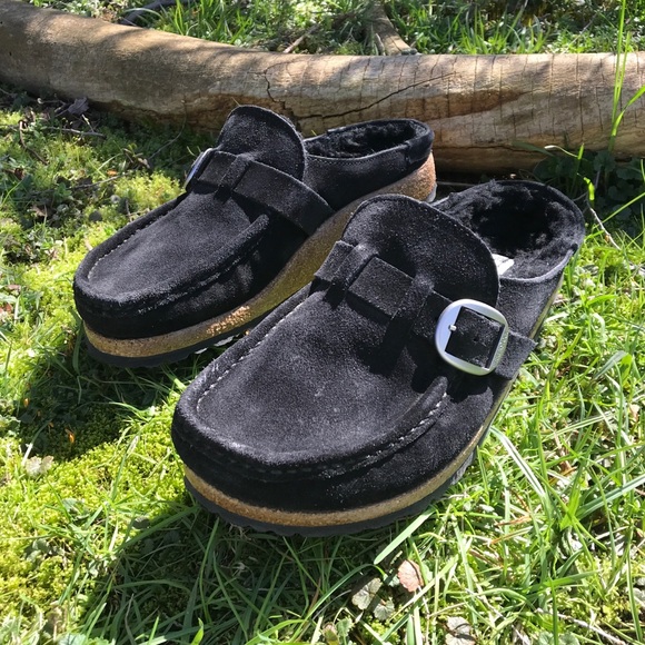 Birkenstock Black Leather Buckley Shearling Clog Size 7/7.5 - Picture 7 of 12